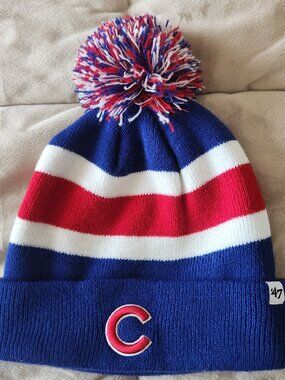 ’47 Chicago Cubs Knit Pom Beanie Hat Blue Red White MLB Baseball Fan Apparel